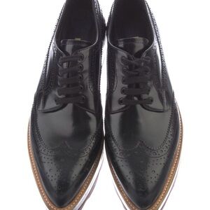 Prada Black Leather Oxfords with Brown Sole